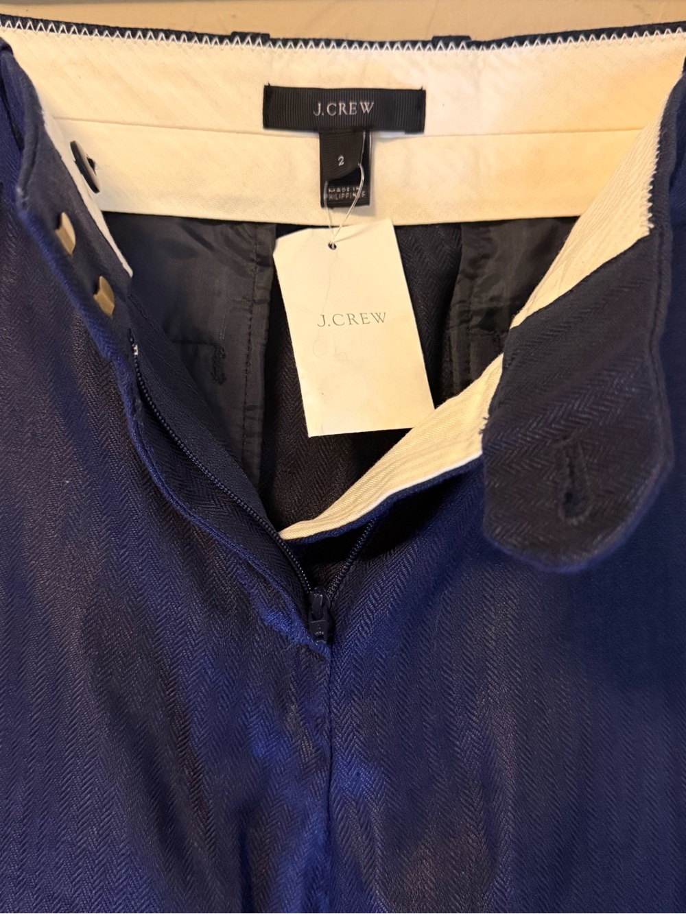 J Crew Bristol Slim 100% linen trouser Straight leg Pants Size 2 NAVY $128 NWOT - Picture 10 of 15
